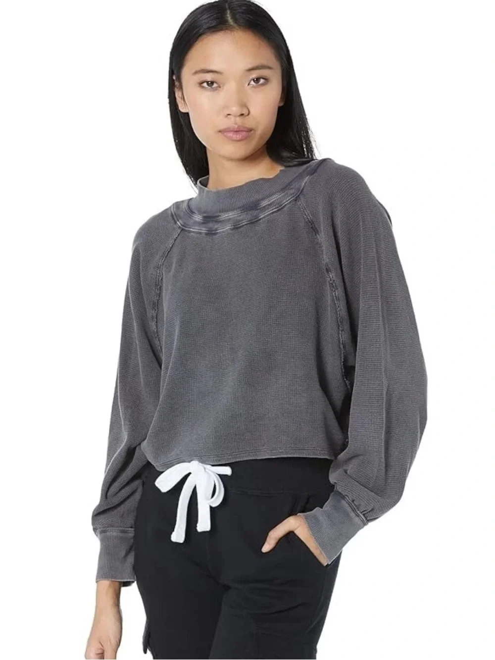 Free People Fun Times Turtle Thermal Pullover Black XS